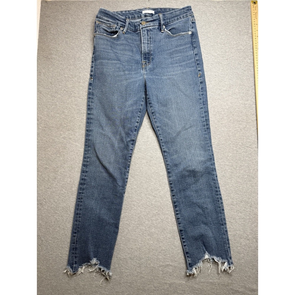 Good American Good Legs Cigarette Jeans Raw Hem Denim GLSPL67T Size 8/29